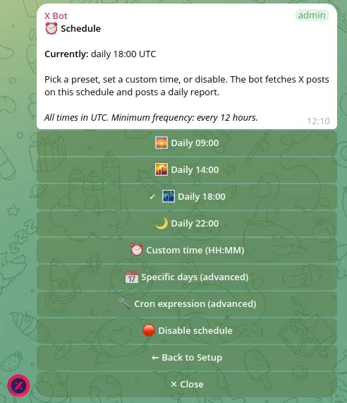 Zeitplan-Menü