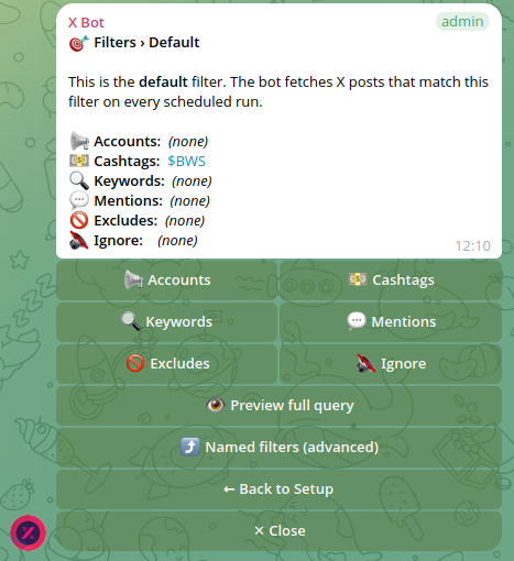 Filters โบ Default screen
