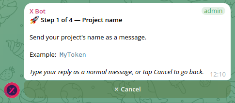 Quick Start step 1: project name